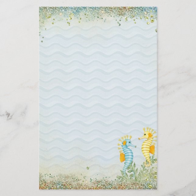 Fantasy Sea Horse and Bling Stationery (Front)