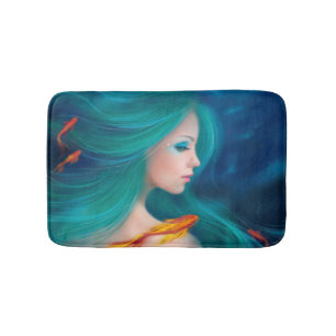 fantasy sea mermaid with red fishes Bath Mat