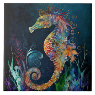 Fantasy Seahorse Watercolor Ceramic Tile
