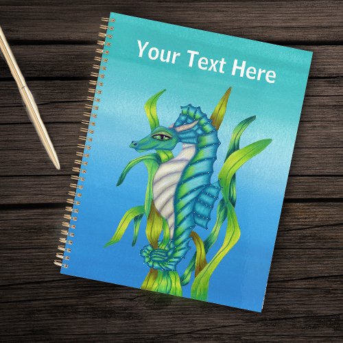 Fantasy Seahorse With Dragon Horns in Seaweed Blue Planner