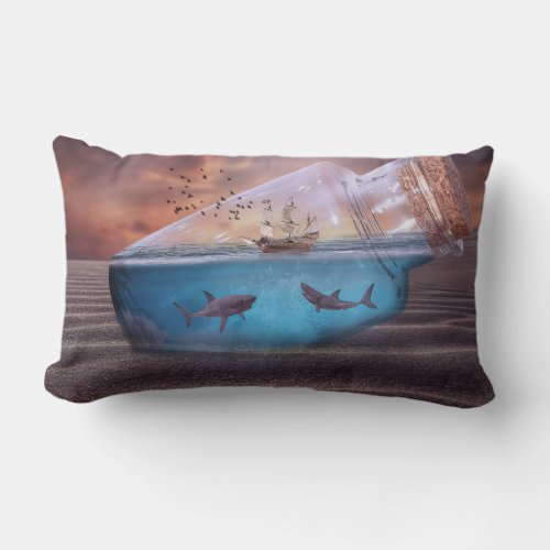 Fantasy Sharks in a Botttle Lumbar Pillow