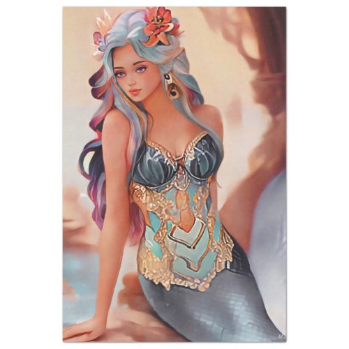 Fantasy Silver Watercolor Mermaid Tissue Paper