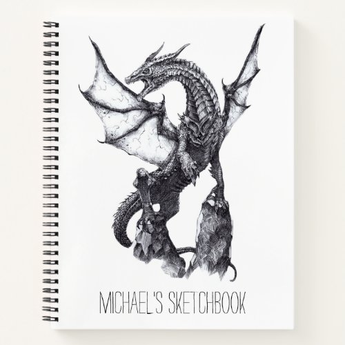 Fantasy Sketchbook Dragon Drawing Custom Name  Notebook