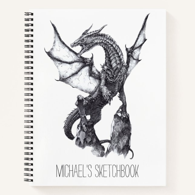 Fantasy Sketchbook Dragon Drawing Custom Name  Notebook (Front)