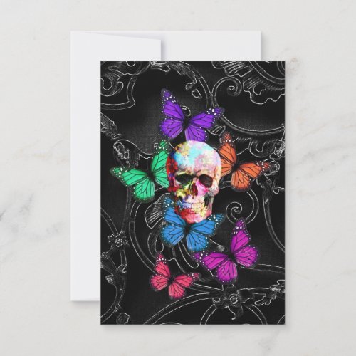 Fantasy skull and colored butterflies