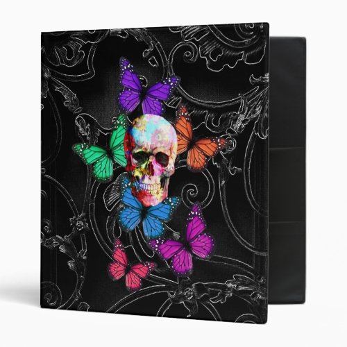 Fantasy skull and colored butterflies binder