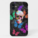 Fantasy Skull And Colored Butterflies Iphone 11 Case at Zazzle