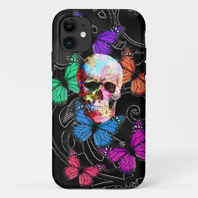 Fantasy skull and colored butterflies Case-Mate iPhone case (Back)