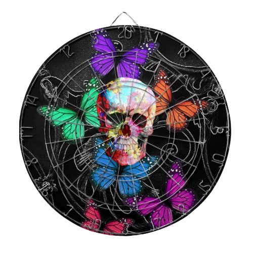 Fantasy skull and colored butterflies dart board