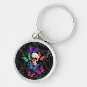 Fantasy skull and colored butterflies keychain