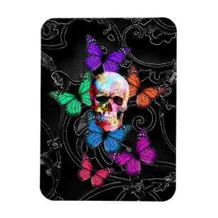 Fantasy skull and colored butterflies magnet