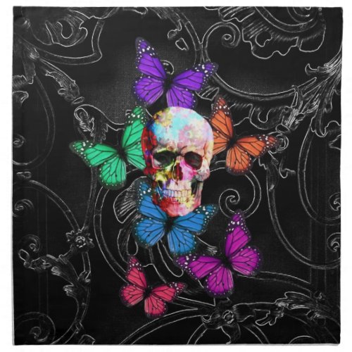 Fantasy skull and colored butterflies napkin
