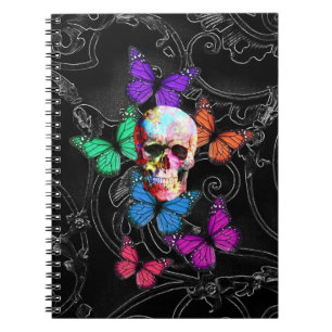 Fantasy skull and colored butterflies notebook