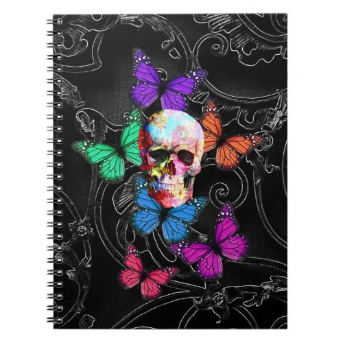 Fantasy skull and colored butterflies notebook