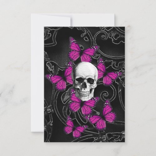 Fantasy skull and hot pink butterflies