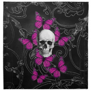 Fantasy skull and hot pink butterflies cloth napkin