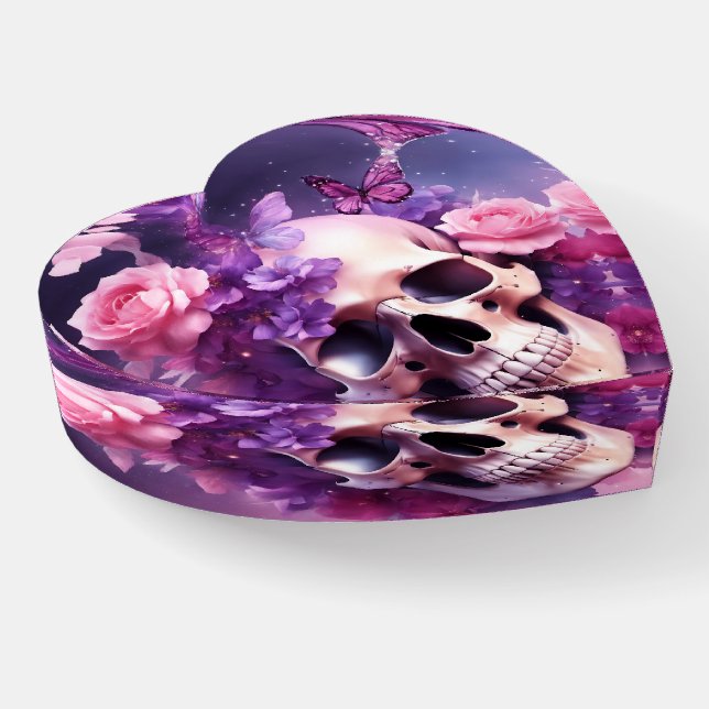 Fantasy Skull Heart Shape Paperweight (Angled)