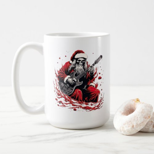 Fantasy Skull Skeleton Santa Playing a Guitar Coffee Mug