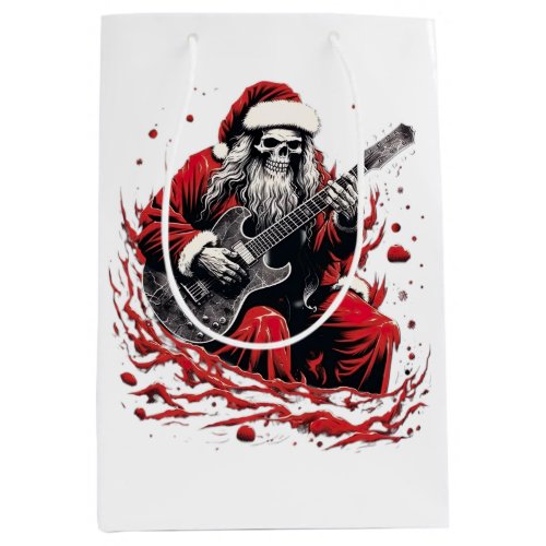 Fantasy Skull Skeleton Santa Playing a Guitar Medium Gift Bag