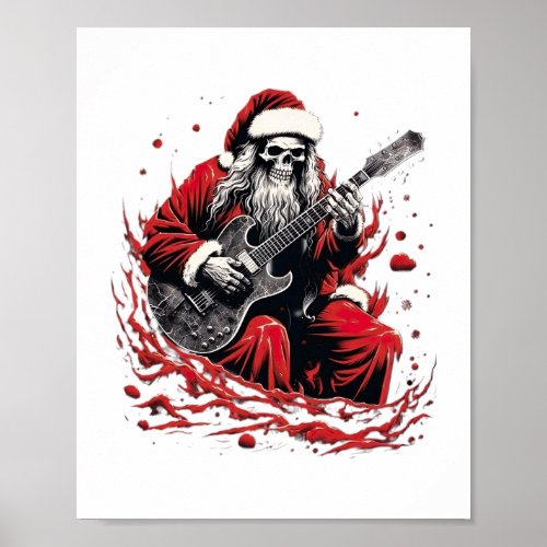 Fantasy Skull Skeleton Santa Playing a Guitar Poster