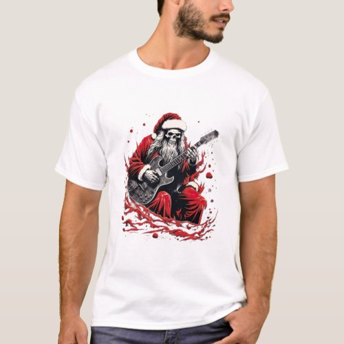 Fantasy Skull Skeleton Santa Playing a Guitar T_Shirt