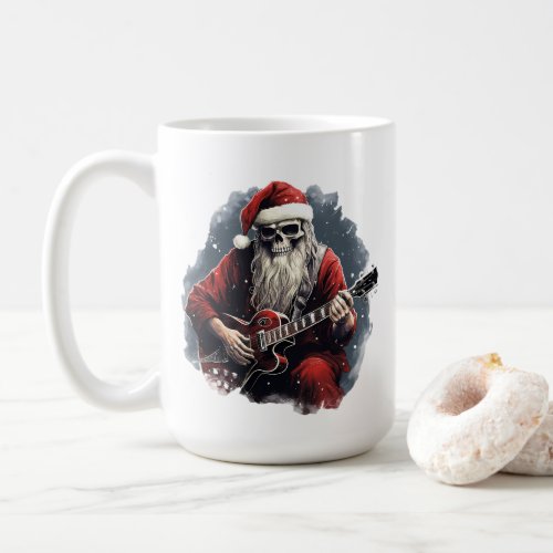 Fantasy Skull Skeleton Santa Playing Guitar Night Coffee Mug