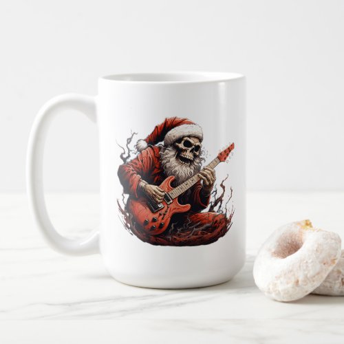 Fantasy Skull Skeleton Santa Playing Guitar Woods Coffee Mug