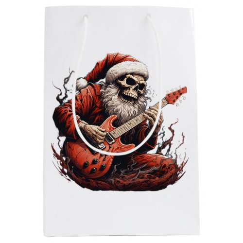 Fantasy Skull Skeleton Santa Playing Guitar Woods Medium Gift Bag