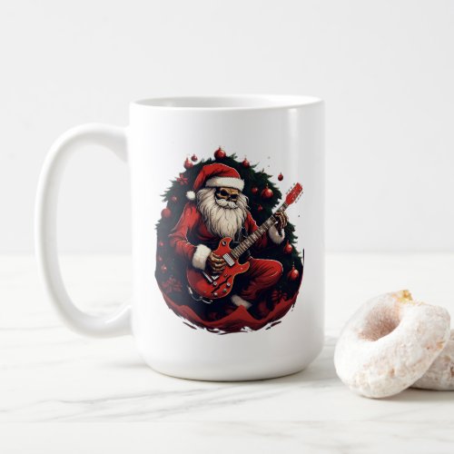 Fantasy Skull Skeleton Santa Playing the Guitar Coffee Mug