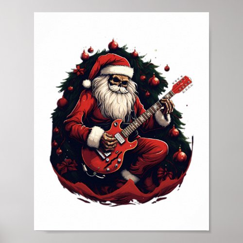 Fantasy Skull Skeleton Santa Playing the Guitar  Poster