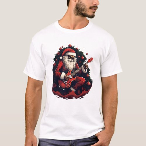 Fantasy Skull Skeleton Santa Playing the Guitar T_Shirt