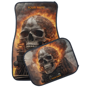 Fantasy Skull Train Flames Wreck Car Floor Mat