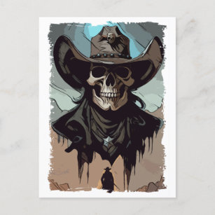 Fantasy Skull VIntage Wild West Cowboy Sheriff Art Postcard