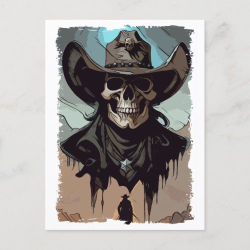 Fantasy Skull VIntage Wild West Cowboy Sheriff Art Postcard