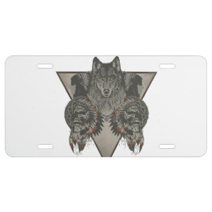 Fantasy Skull Wolf and Indian License Plate