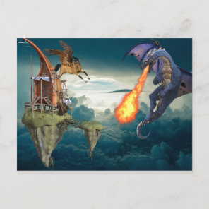 Fantasy Sky Battle Dragon Pegasus Postcard