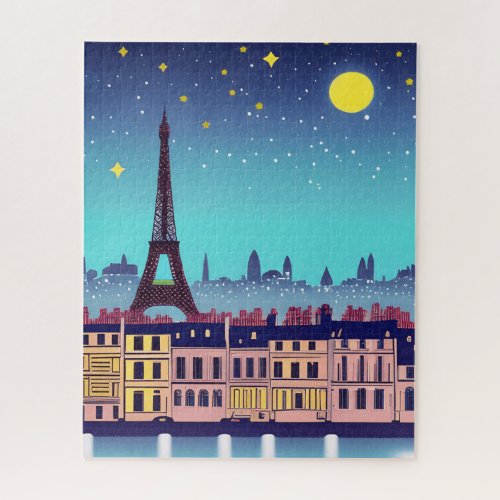 Fantasy Skyline of Paris Under the Stars Jigsaw Puzzle