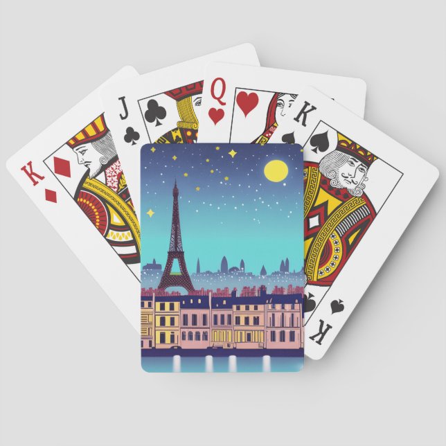 Fantasy Skyline of Paris Under the Stars Poker Cards (Back)