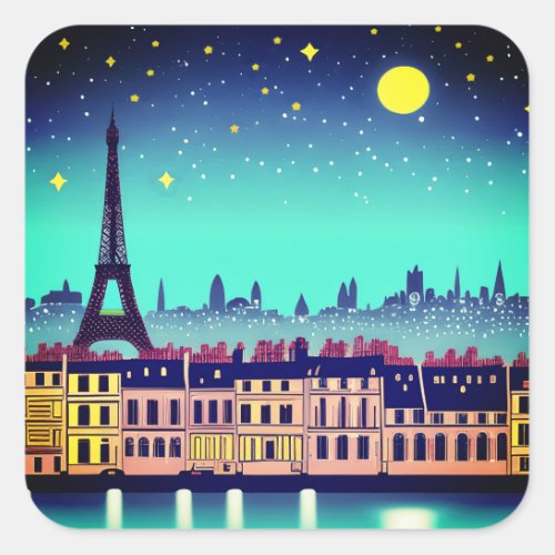 Fantasy Skyline of Paris Under the Stars Square Sticker