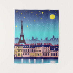 Fantasy Skyline of Paris Under the Stars Tapestry