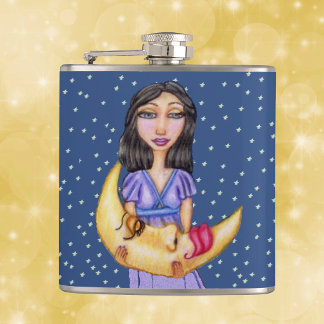 Fantasy Sleeping Crescent Moon Face Woman Flask