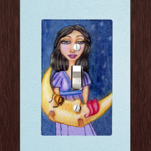 Fantasy Sleeping Crescent Moon Face Woman Light Switch Cover