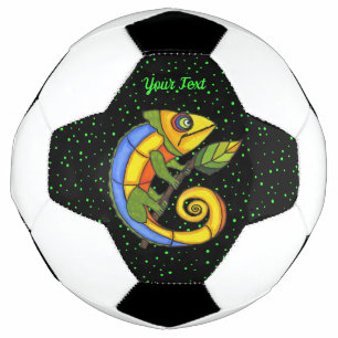 Fantasy Smiling Brightly Colored Lizard Leaf Dots Soccer Ball