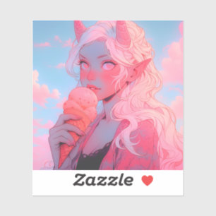 Fantasy Soft Pink Ice Cream Anime Girl Sticker