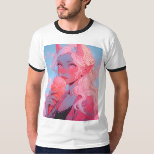 Fantasy Soft Pink Ice Cream Anime Girl T-Shirt