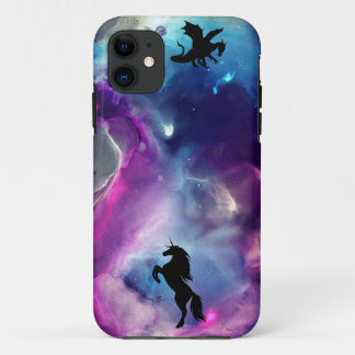 Fantasy Space Nebula Unicorn Dragon Pink blue iPhone 11 Case