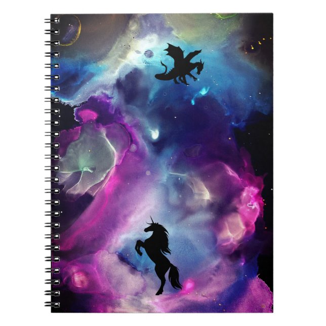 Fantasy Space Nebula Unicorn Dragon Pink blue   Notebook (Front)