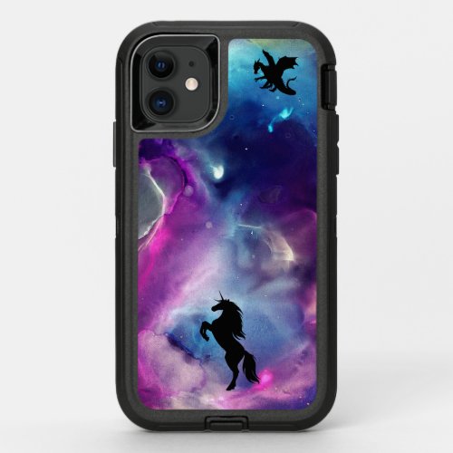 Fantasy Space Nebula Unicorn Dragon Pink blue   OtterBox Defender iPhone 11 Case