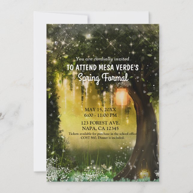 Fantasy Sparkle Enchanted Green Forest Prom Invitation (Front)