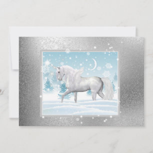 Fantasy Sparkly Winter Unicorn Pegasus Holiday Card